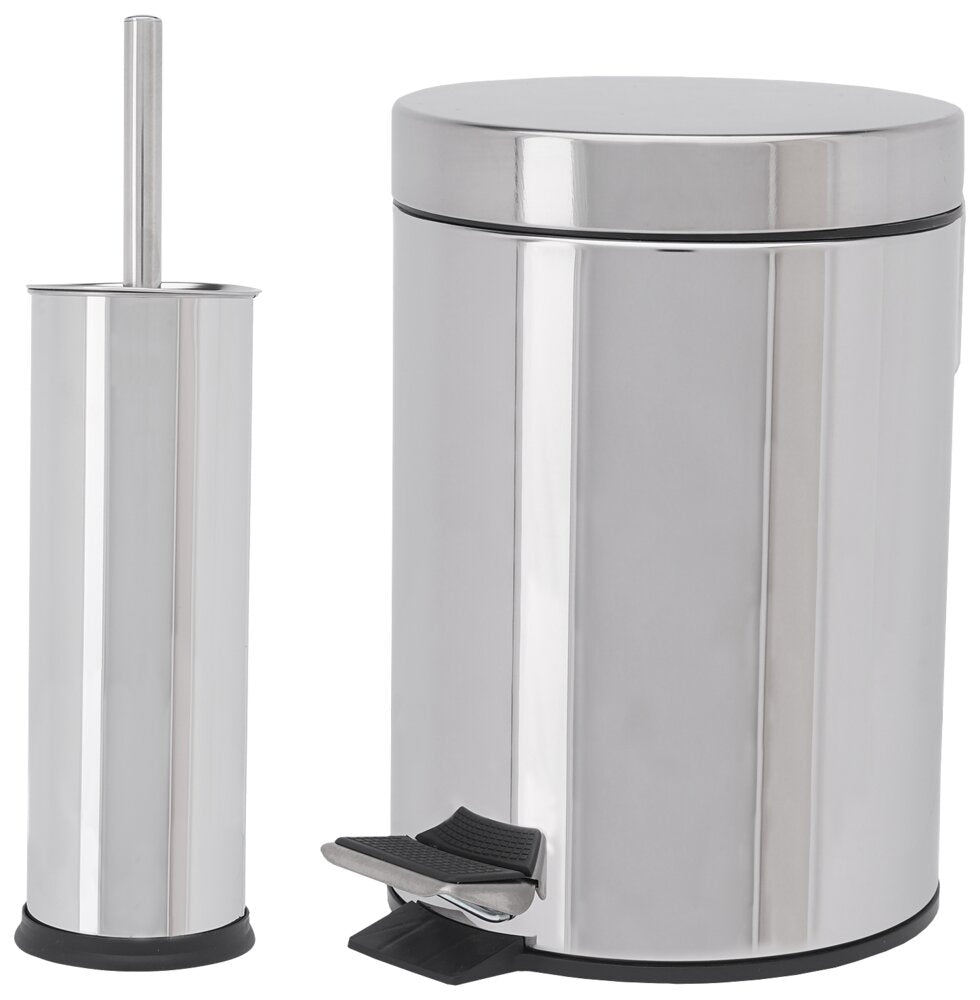 Elegant Badeværelses-Toiletsæt i Rustfrit Stål - 3 Liter Pedalspand og Toiletbørste