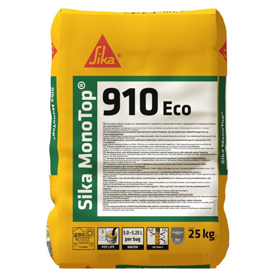 Sika MonoTop®-910 Eco: Cementbaseret svummemørtel til Betonreparation og Korrosionsbeskyttelse - Størrelse: 25 kg