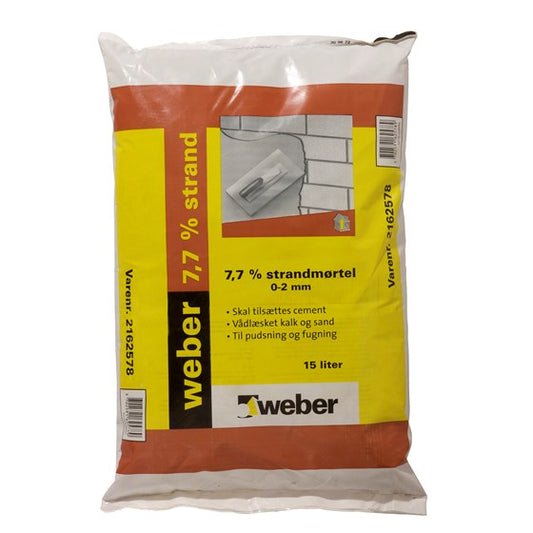 WEBER Strandmørtel 7,7% 0-2 mm: Alsidig Pudse- og Fugemørtel til Murværk - Størrelse: 15 l