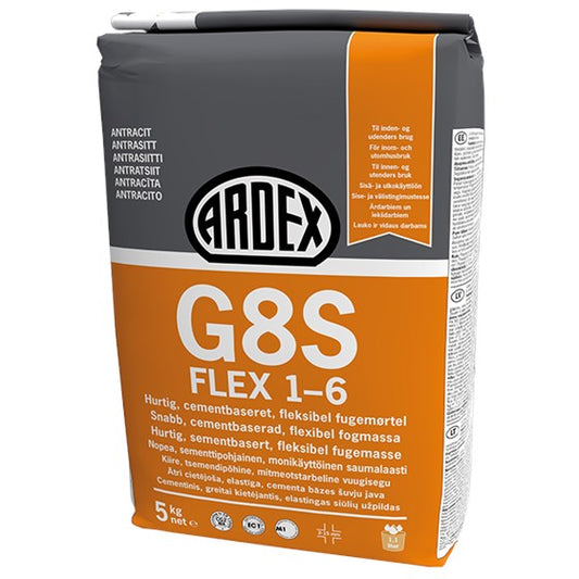 ARDEX G8S Flex 1-6 Fugemørtel: Fugning af Fliser med Bred Anvendelse - Størrelse: 5 kg, Farve: Lysegrå