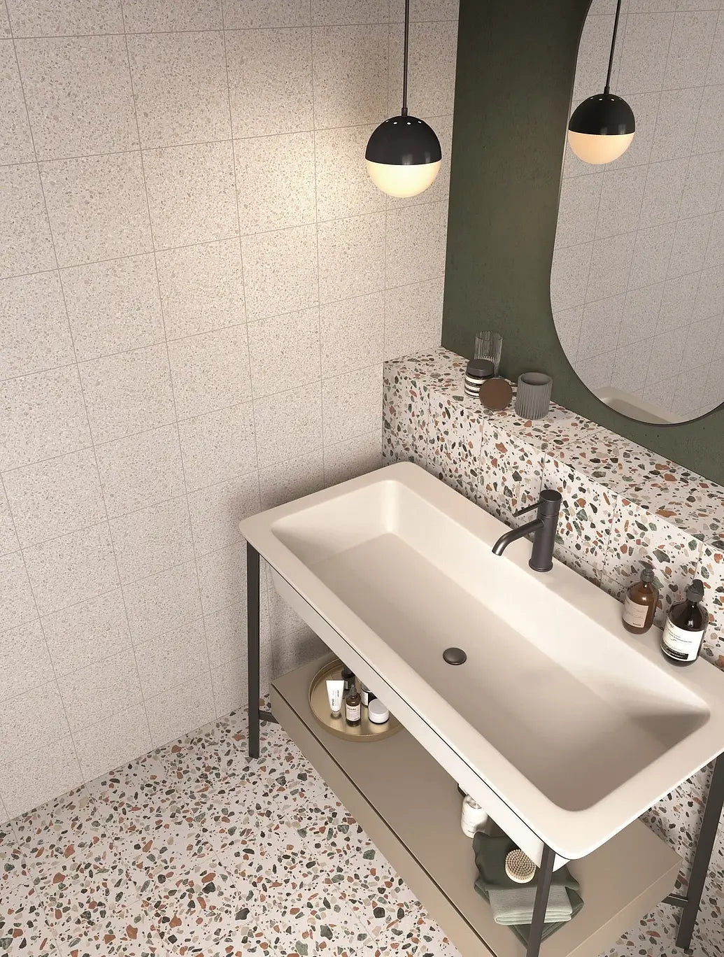 "Play Drops Multiwhite 20x20 – Holdbar & stilfuld terrazzo flise til væg & gulv | Flisebutik.dk